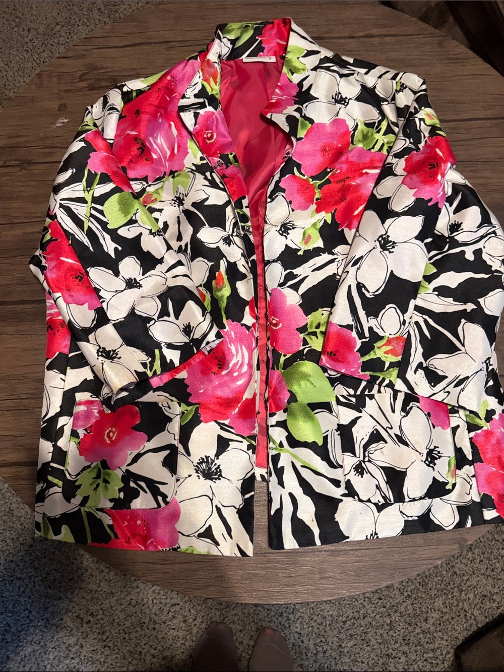 Susan Graver Black Floral Blazer with Pink & White Flowers